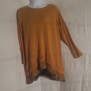 LOGO by Lori Goldstein Amber Lace Hem Tunic